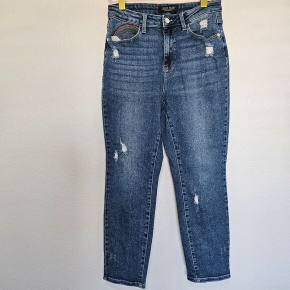 Judy Blue | Rainbow Embroidered Straight Leg High Rise Denim Jeans, Womens 30 - Picture 5 of 9